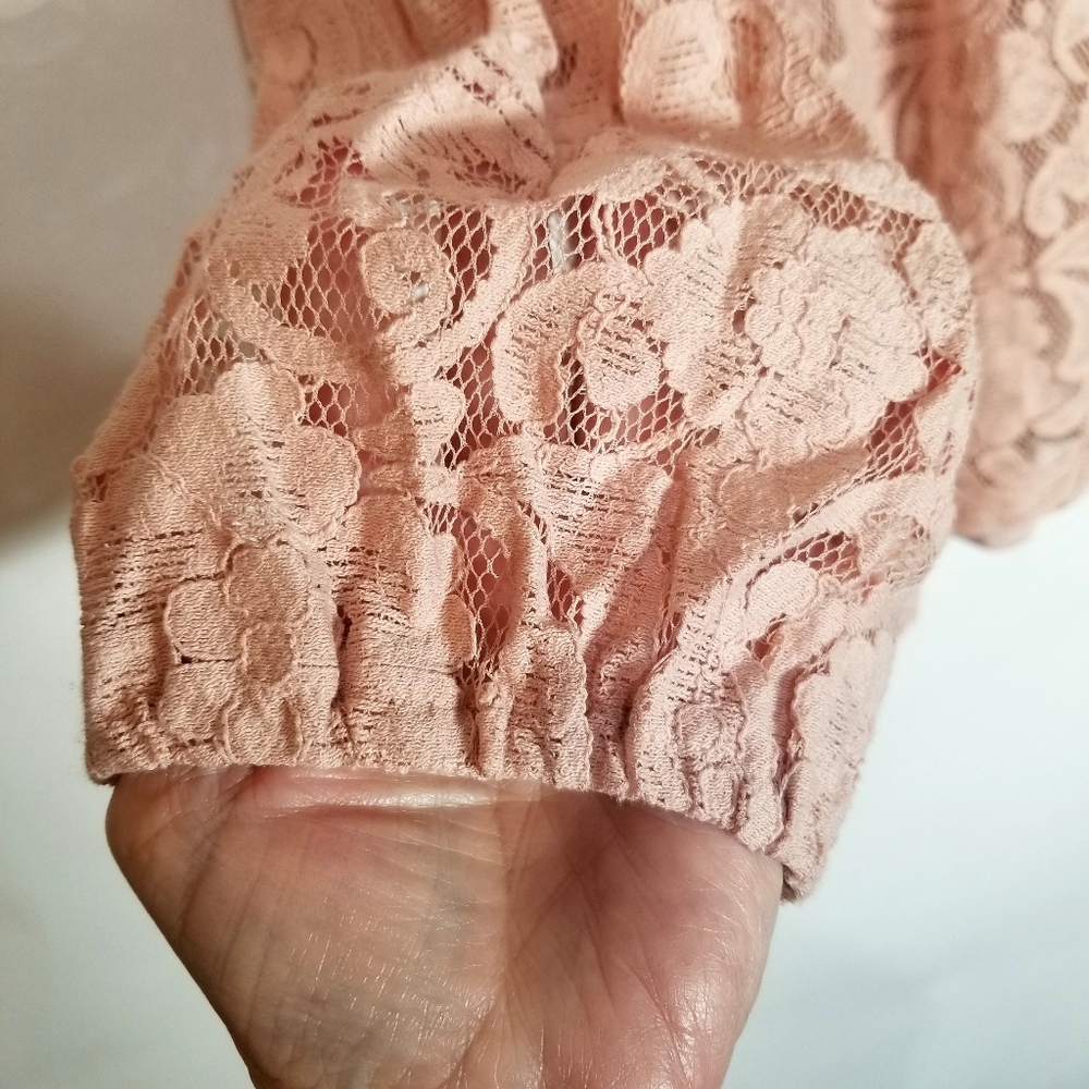 Liz Claiborne Top Women's XXL Pink Floral Lace Over Lining Sheer Long Sleeves - Picture 2 of 7